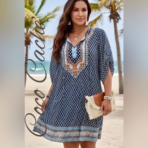 Blue Printed Midi Dress